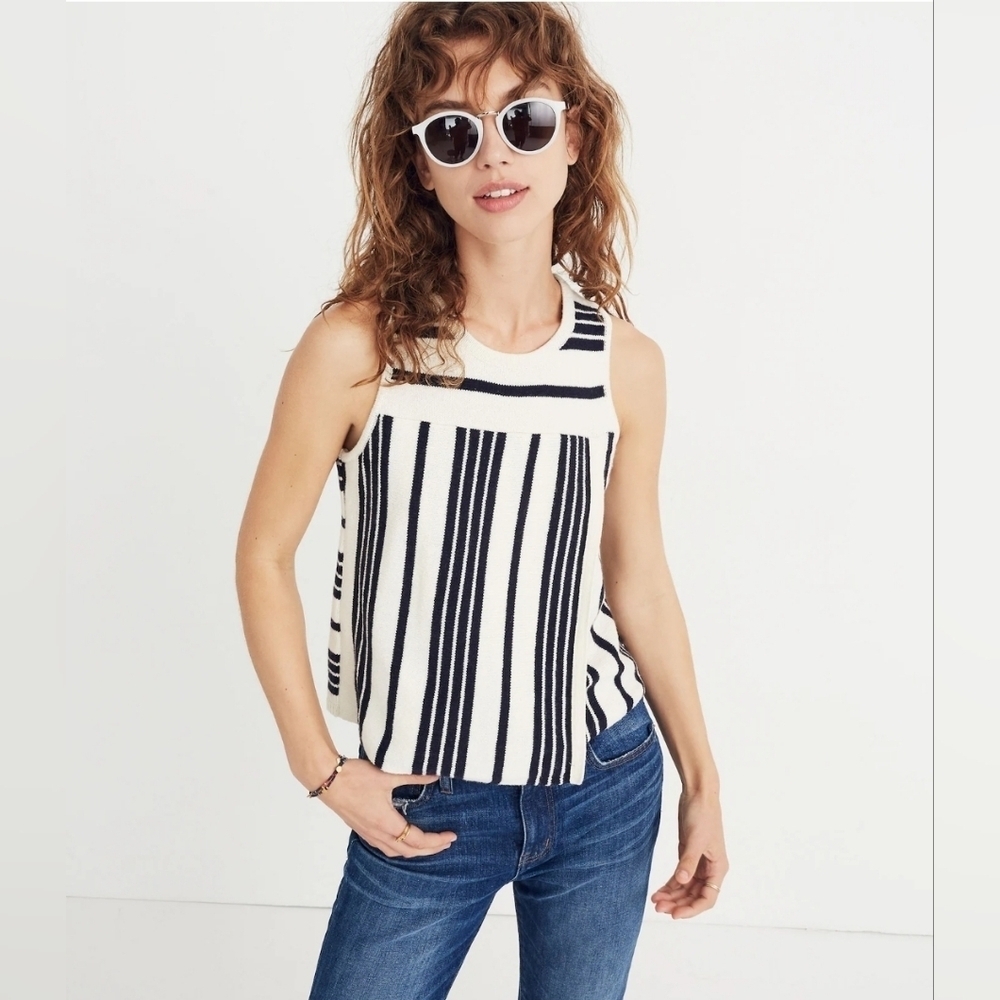 Madewell Striped Sweater Tank Preppy Casual Nautical Large Beach